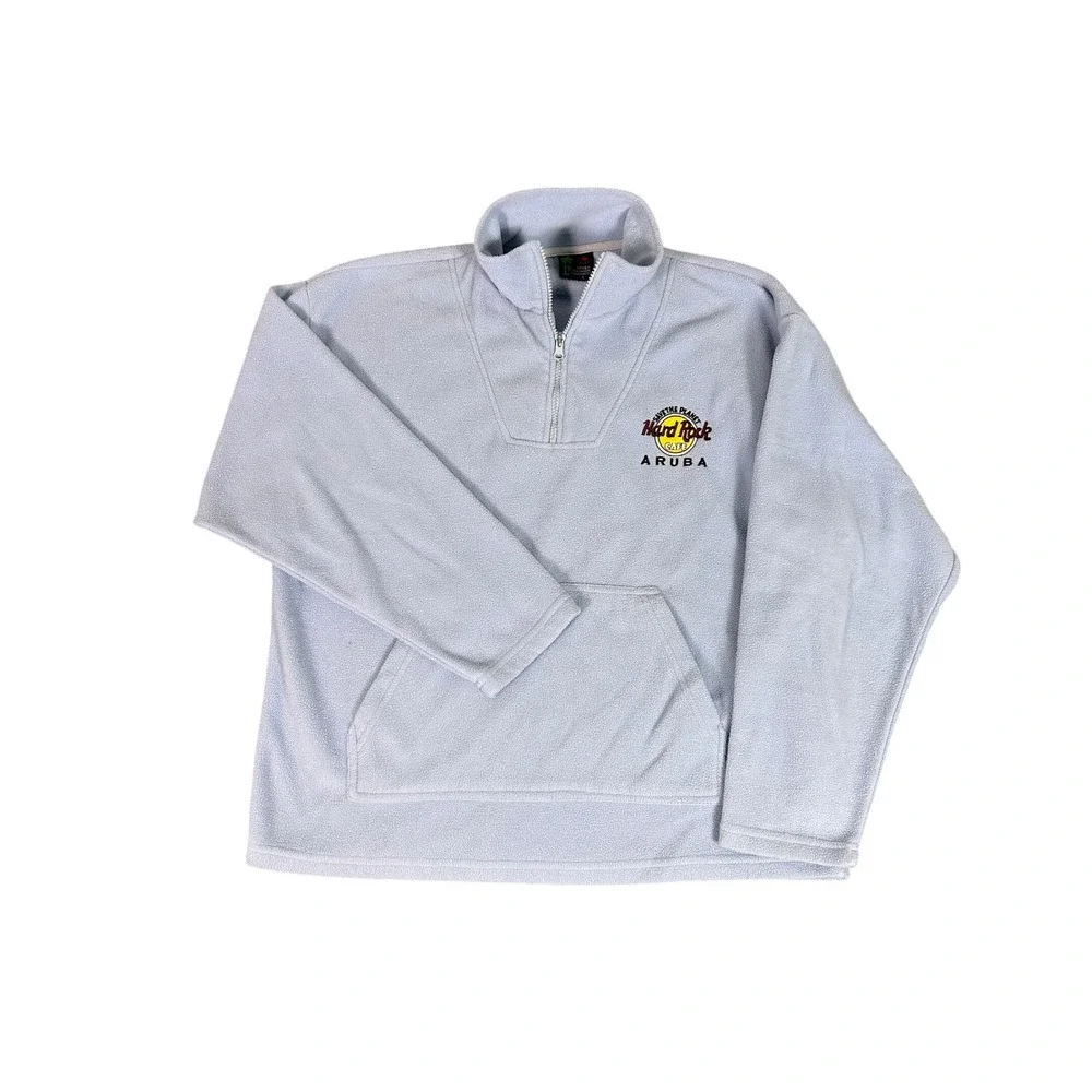 Vintage‎ Hard Rock Cafe Aruba Pullover Fleece Sweatshirt Quarter Zip Blue Size L